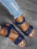 Ladies' beige wedge heel sandals with adjustable ankle straps, breathable perforated design, casual summer fashion