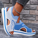 2024 Summer New Women Sandals Round Toe Platform Sole Mesh Single Women Shoes Casual Fashion Blue Butterfly Plus Size Sandals