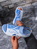 2024 Summer New Women Sandals Round Toe Platform Sole Mesh Single Women Shoes Casual Fashion Blue Butterfly Plus Size Sandals