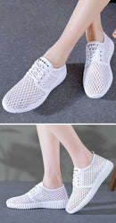 Breathable Mesh Shoes Ladies Summer Hollow Out Sports Casual Shoes Lightweight All-match Running Footwear Lace-up Sneakers Women