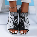 2024 Summer New Women Sandals Round Toe Platform Sole Mesh Single Women Shoes Casual Fashion Blue Butterfly Plus Size Sandals