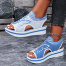 2024 Summer New Women Sandals Round Toe Platform Sole Mesh Single Women Shoes Casual Fashion Blue Butterfly Plus Size Sandals