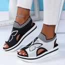 2024 Summer New Women Sandals Round Toe Platform Sole Mesh Single Women Shoes Casual Fashion Blue Butterfly Plus Size Sandals