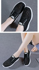 Breathable Mesh Shoes Ladies Summer Hollow Out Sports Casual Shoes Lightweight All-match Running Footwear Lace-up Sneakers Women