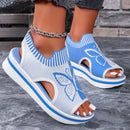 2024 Summer New Women Sandals Round Toe Platform Sole Mesh Single Women Shoes Casual Fashion Blue Butterfly Plus Size Sandals